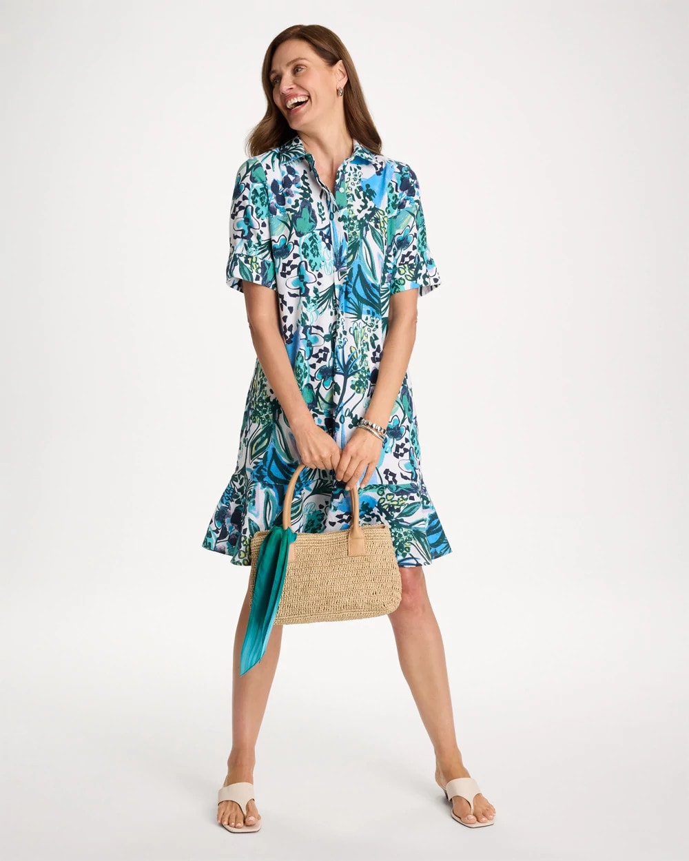 Alabaster Floral Linen-Cotton Popover Dress
