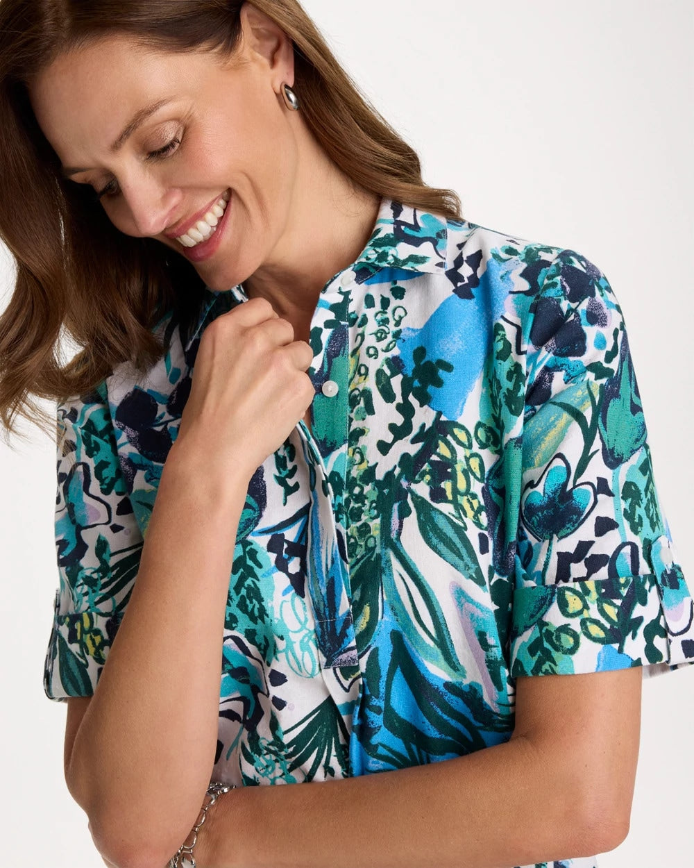 Alabaster Floral Linen-Cotton Popover Dress