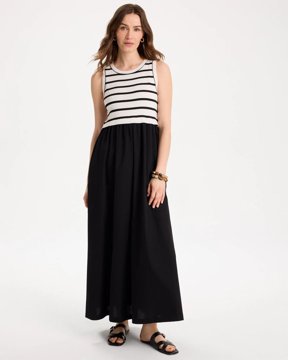 Black Poplin Cotton Rib Mix Dress