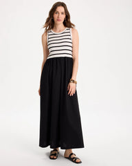 Black Poplin Cotton Rib Mix Dress