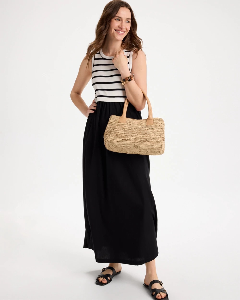 Black Poplin Cotton Rib Mix Dress