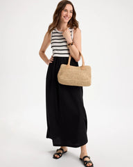 Black Poplin Cotton Rib Mix Dress