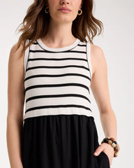 Black Poplin Cotton Rib Mix Dress