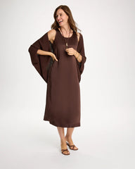 Deep Brown Faux Satin Sleeveless Dress