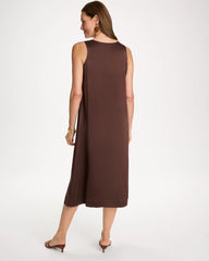Deep Brown Faux Satin Sleeveless Dress