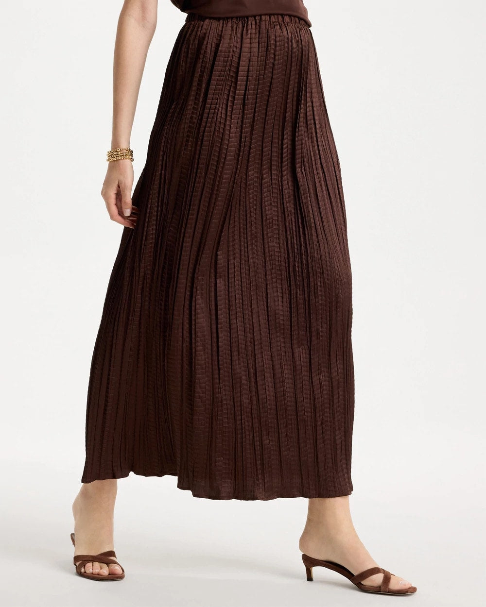 Deep Brown Satin Crinkle Maxi Skirt