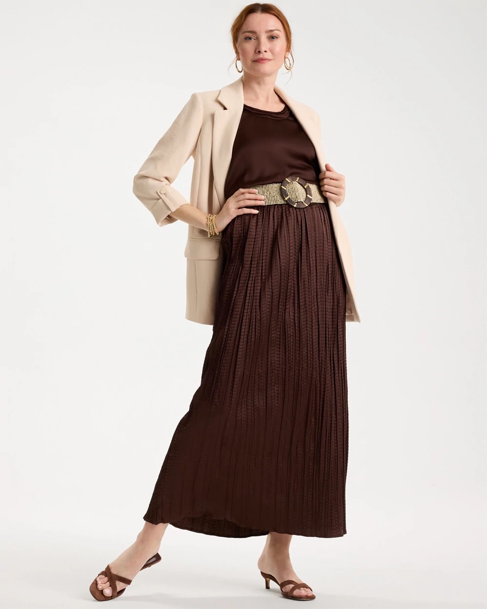 Deep Brown Satin Crinkle Maxi Skirt