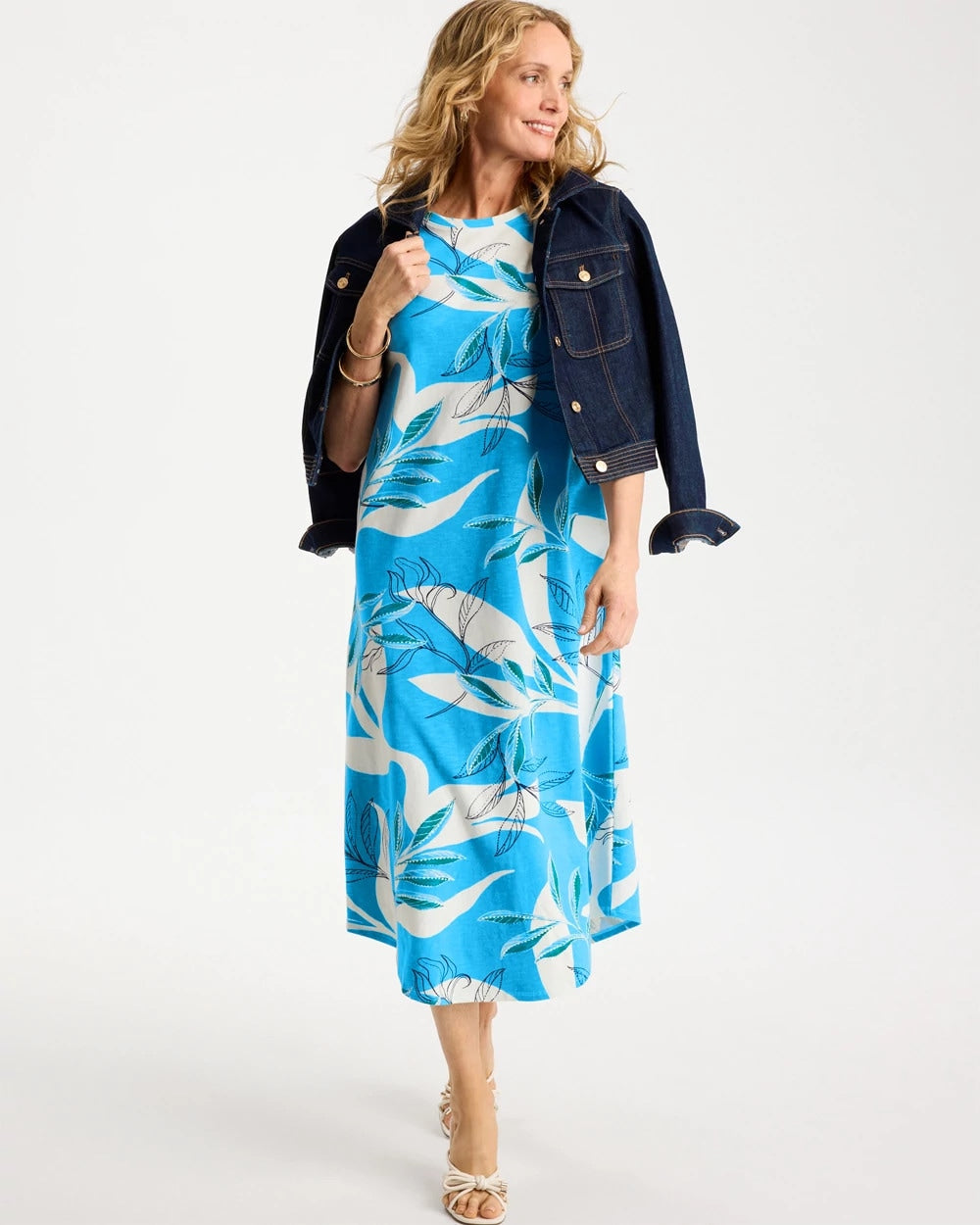 Blue Tide Printed Soft-Stretch Cotton Slub Dress