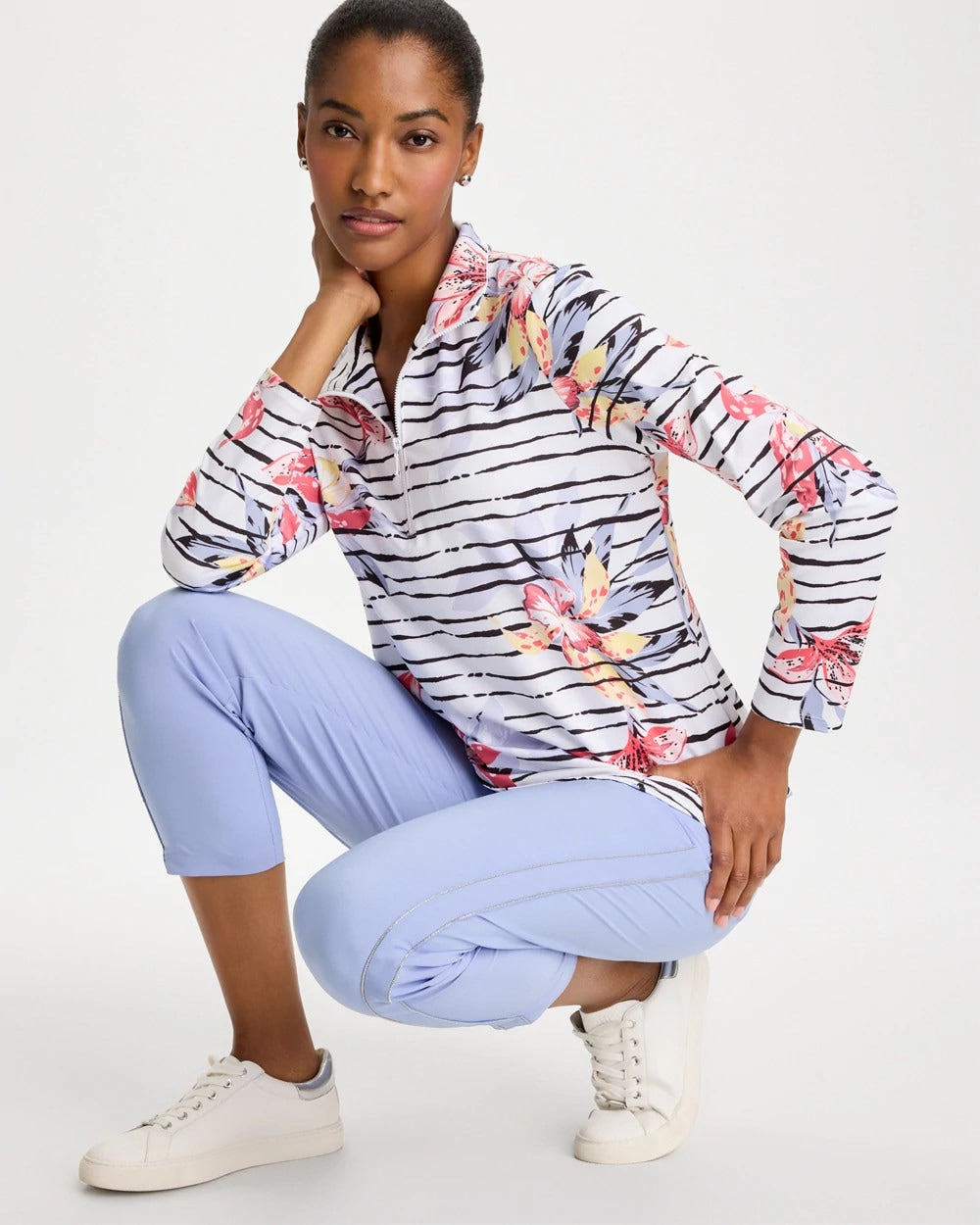 Calypso Coral Zenergy® UPF Lily Print Half Zip
