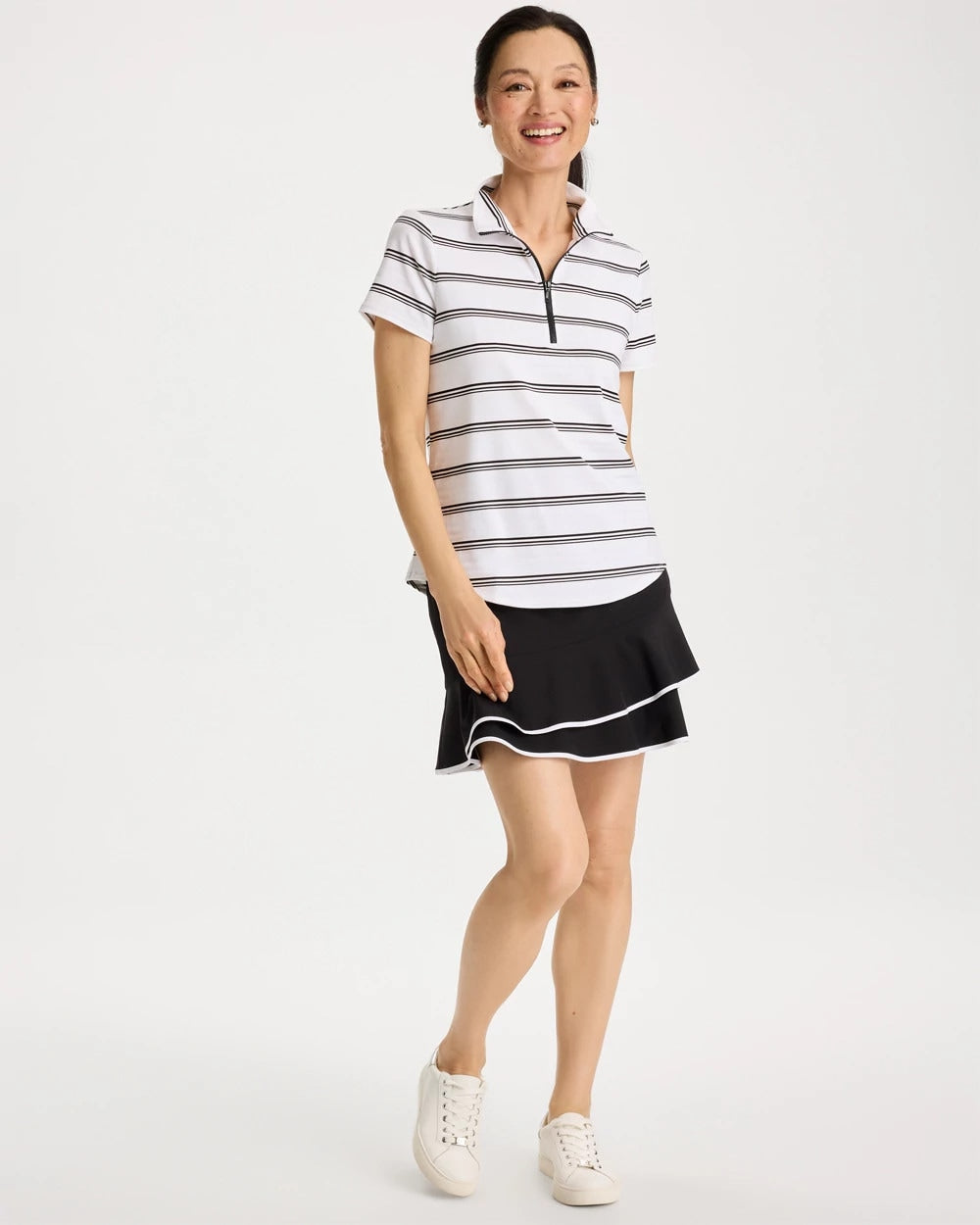 Black Zenergy® UPF Striped Half-Zip Polo