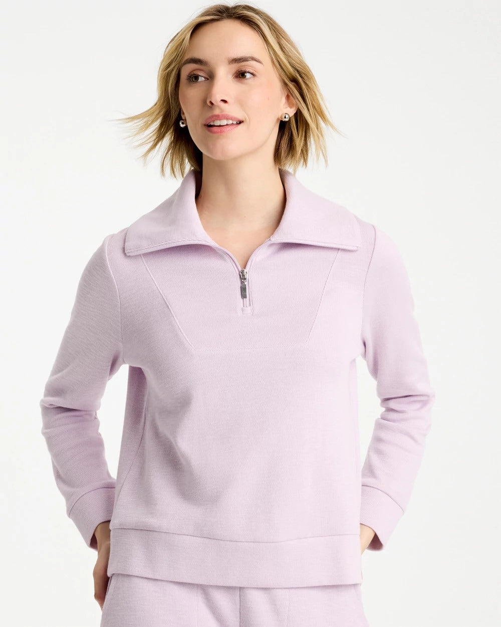 Pale Sweet Pea Zenergy® Beach Slub Half-Zip Pullover Top