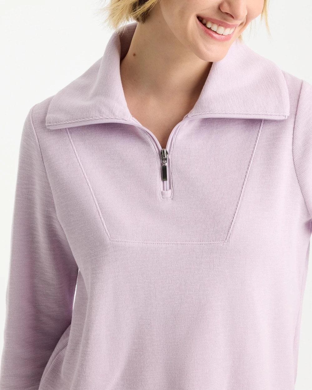 Pale Sweet Pea Zenergy® Beach Slub Half-Zip Pullover Top
