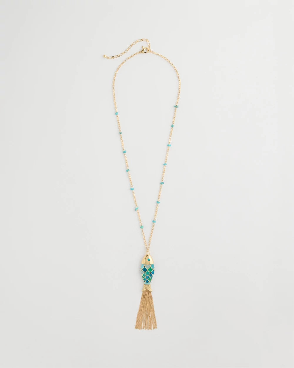 Blue Multi Tassel Fish Pendant Necklace