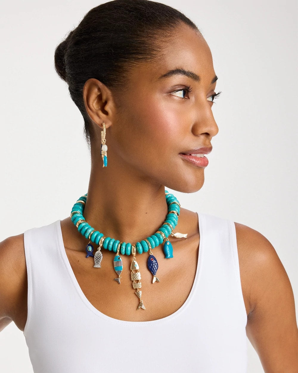 Turquoise Turquoise Fish Charm Statement Necklace
