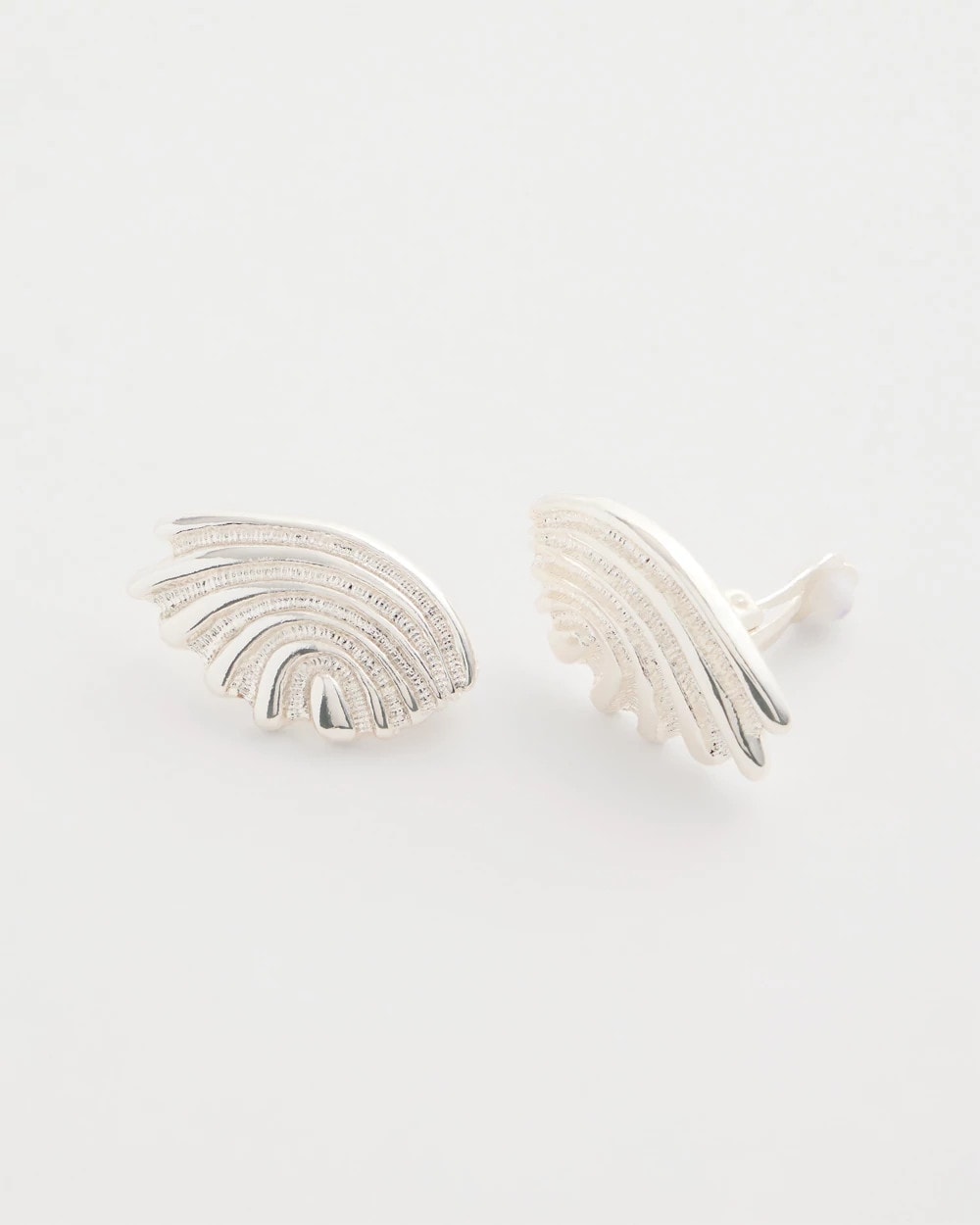 Silver Silvertone Shell Clip-On Earrings