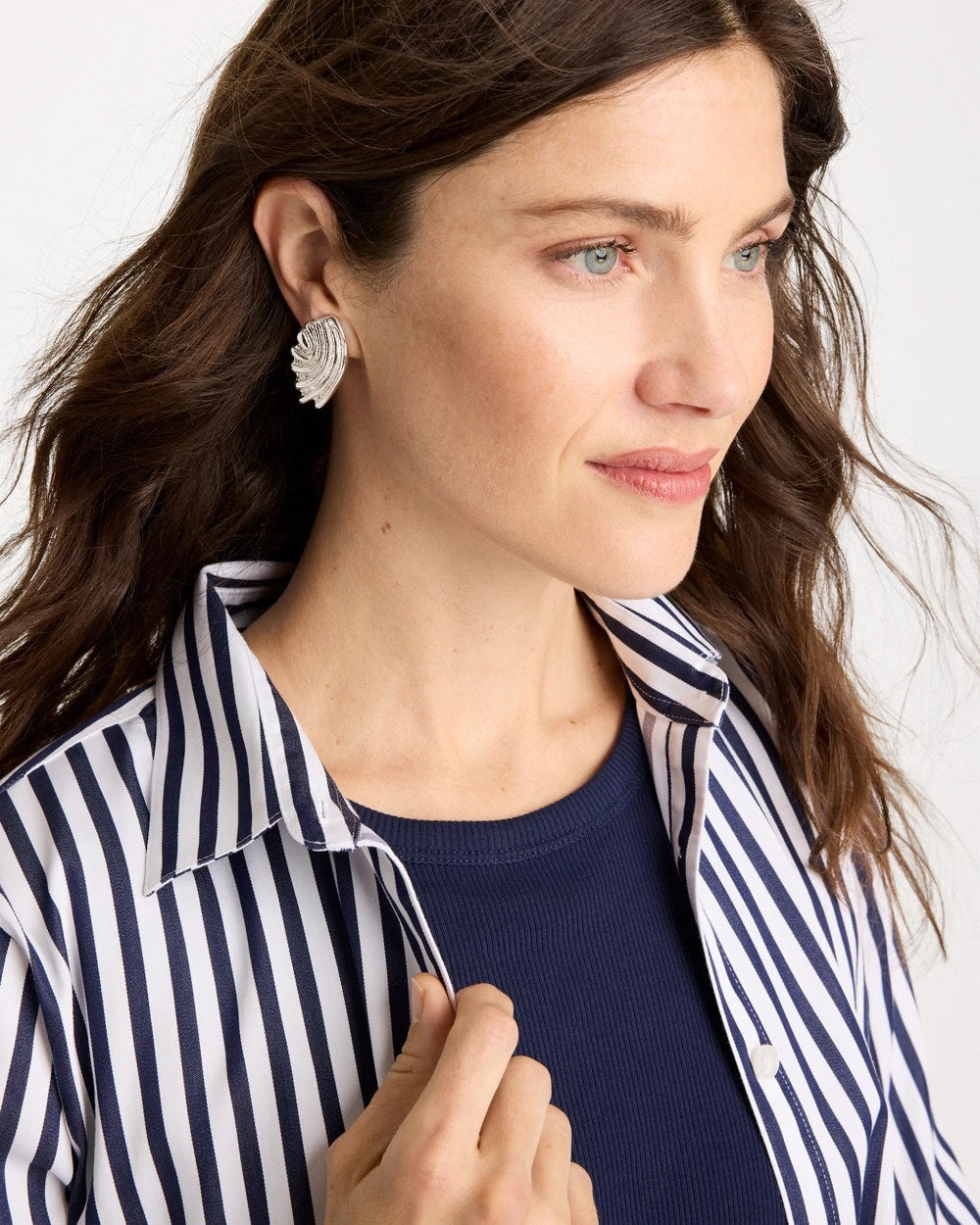 Silver Silvertone Shell Clip-On Earrings