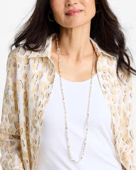 White/Gold Sea Foam Long Single-Strand Necklace