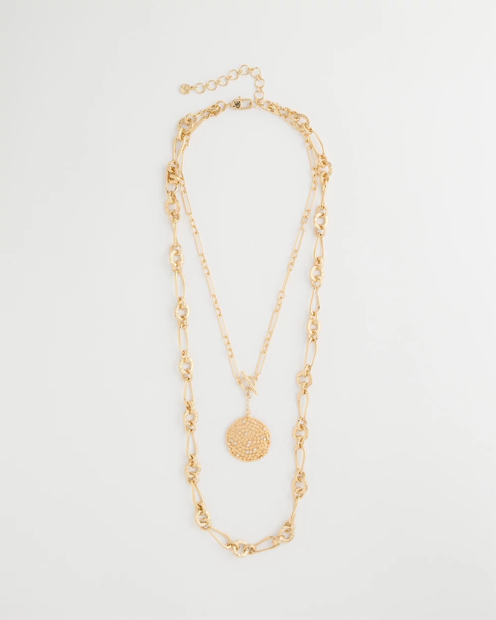 Gold Sea Foam Medallion Double-Strand Pendant Necklace
