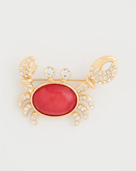 Red Americana Faux Diamond Crab Brooch