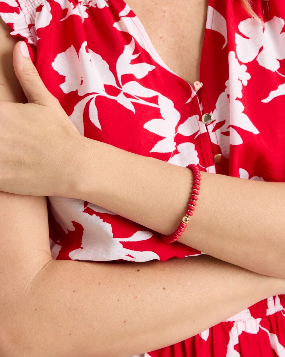 Red Red Beaded Stretch Bracelet