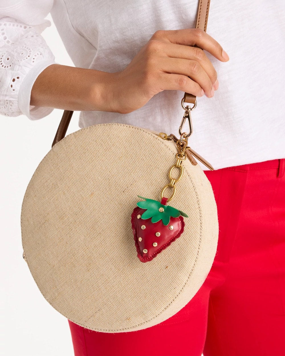 Red Faux Leather Strawberry Bag Charm Key Chain