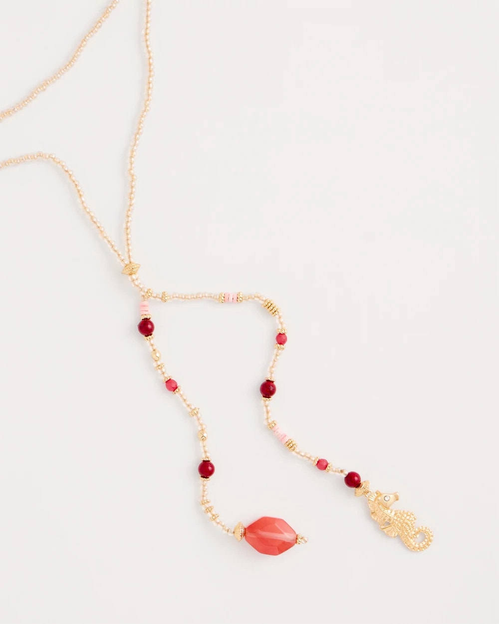 Coral Coral Genuine Stone Y-Pendant Necklace