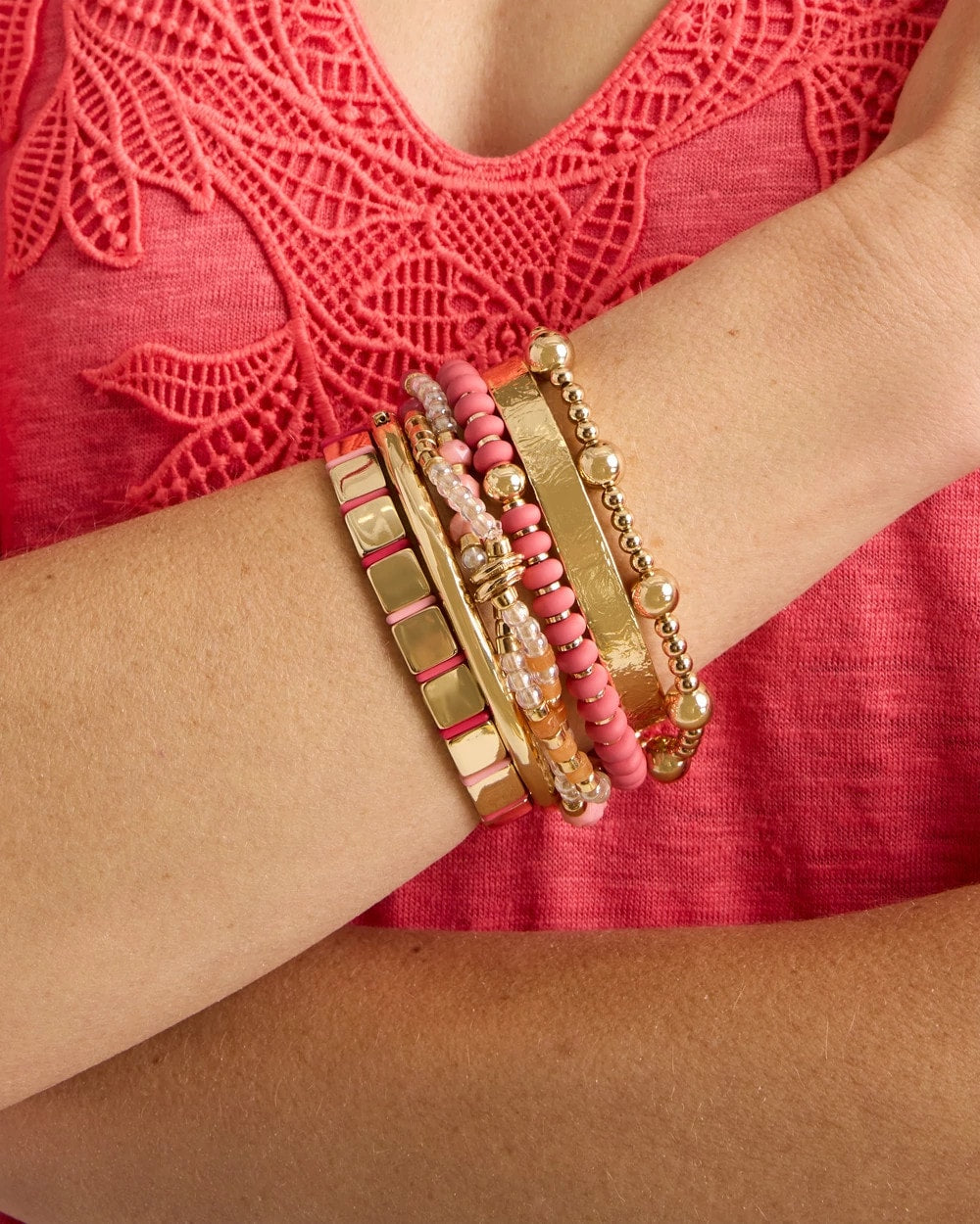Coral Glam Goldtone Slice Stretch Bracelet