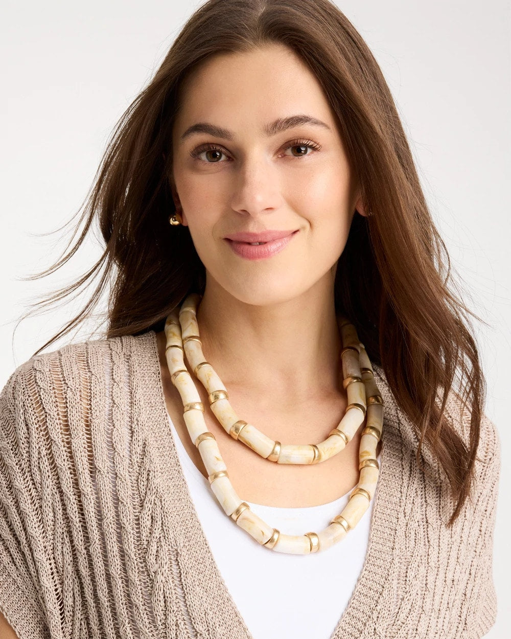 White White Beaded Double-Strand Necklace