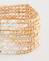 Mixed Metals Multi-Strand Beaded Stretch Bracelet
