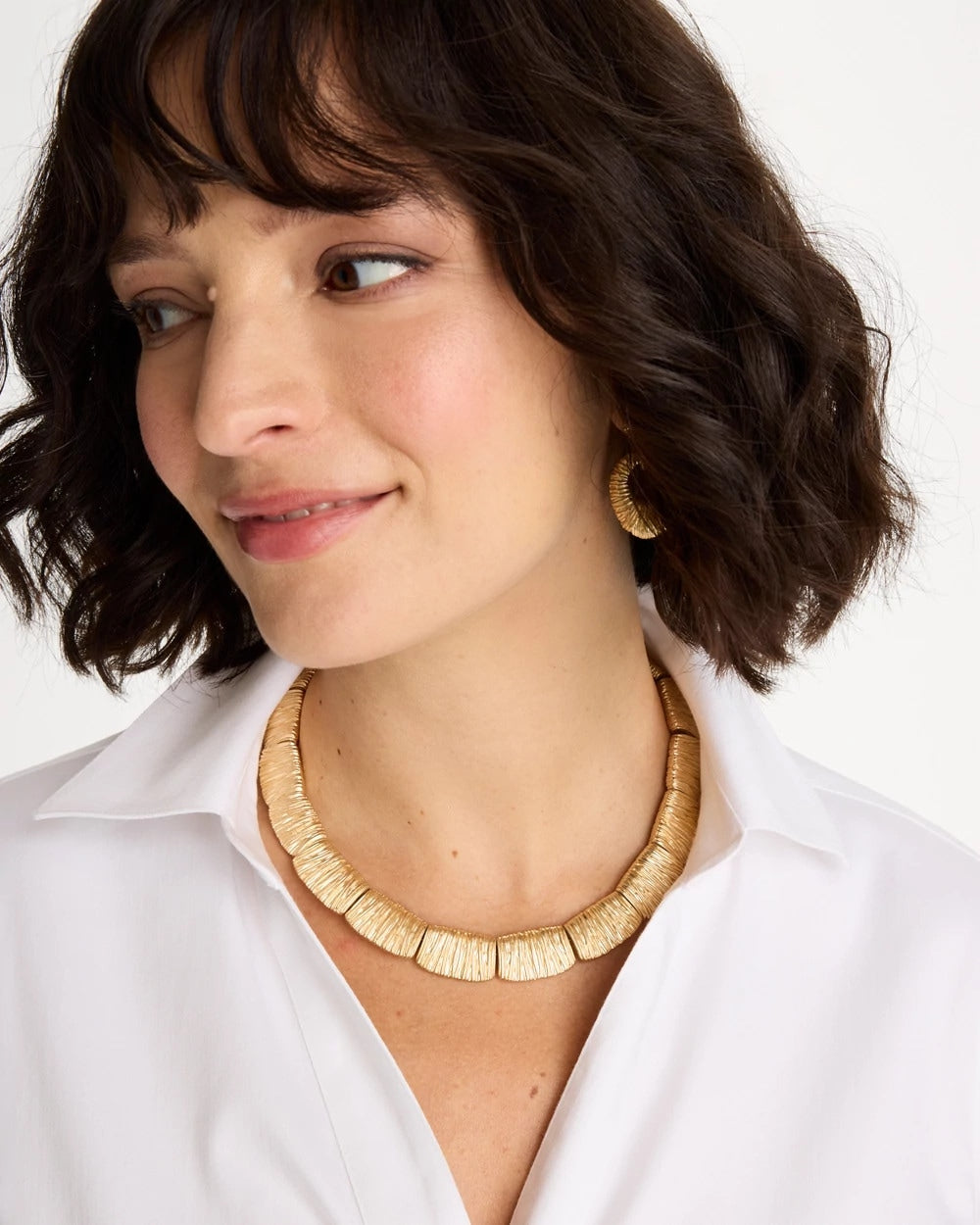 Gold Crinkle Goldtone Collar Necklace