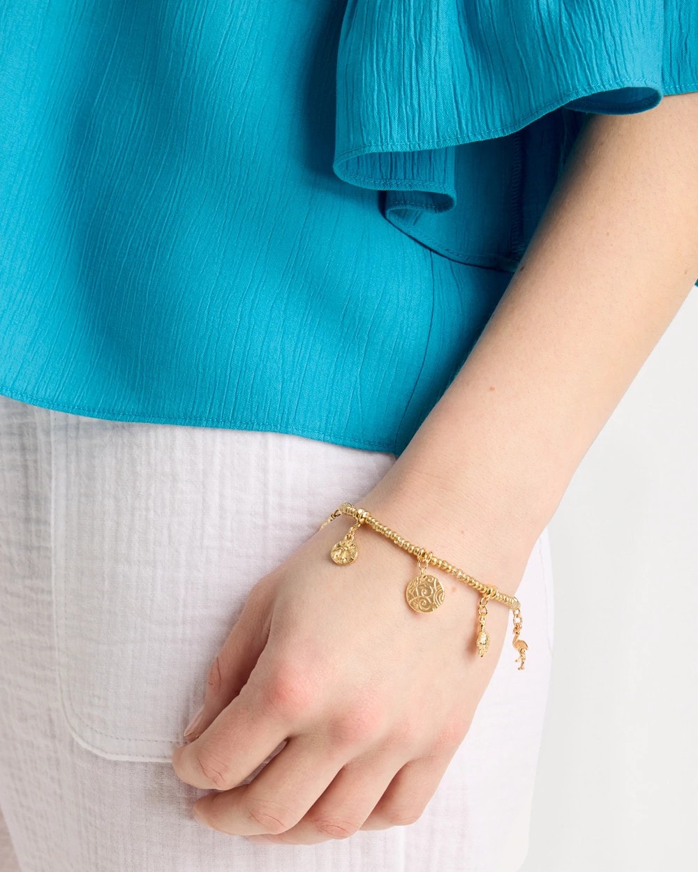 Gold Goldtone Stretch Charm Bracelet