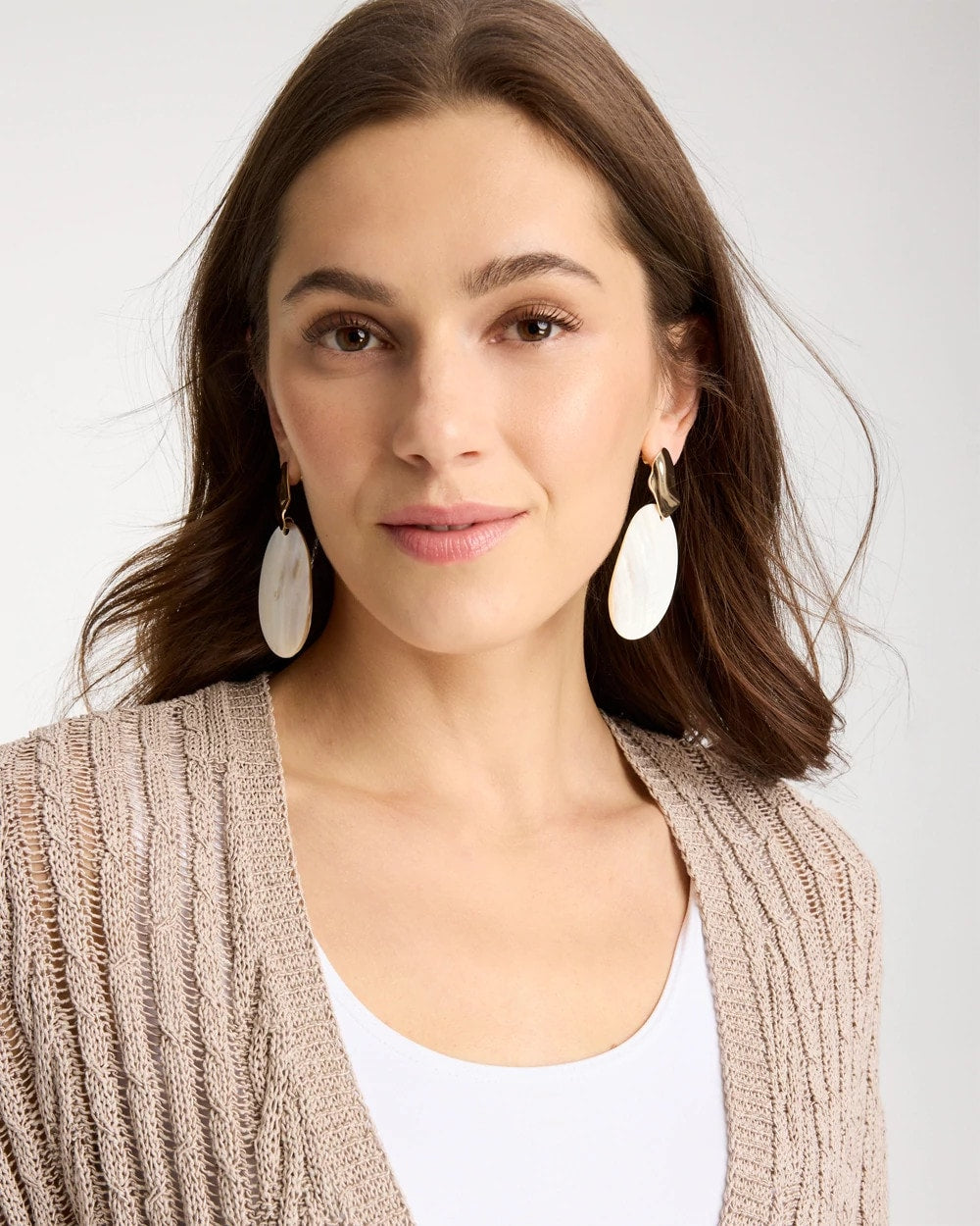 Neutral Shell Oval Drop Earrings