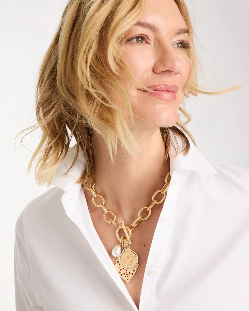 Gold Toggle Cameo Charm Necklace