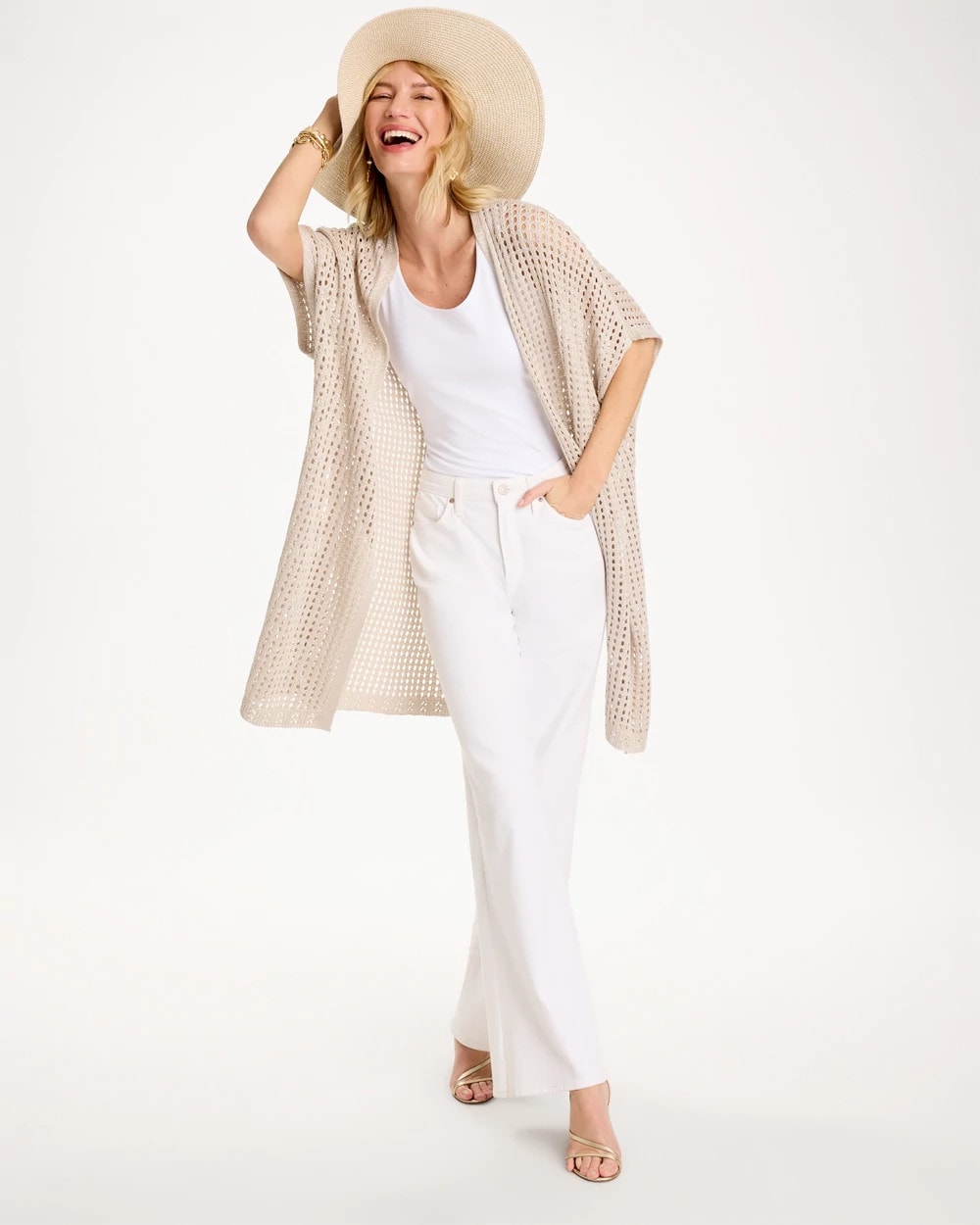 Neutral Crochet Knit Belted Ruana