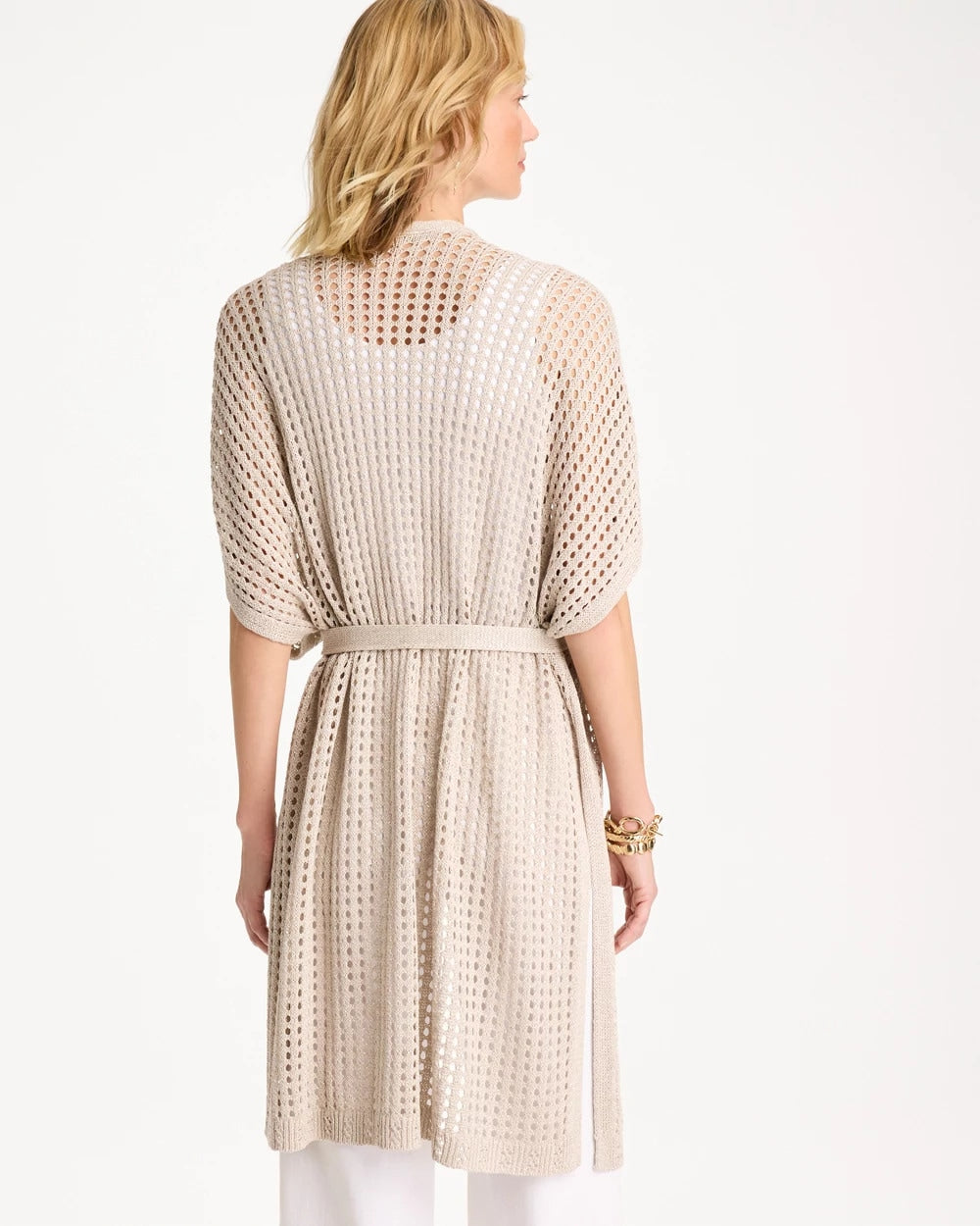 Neutral Crochet Knit Belted Ruana