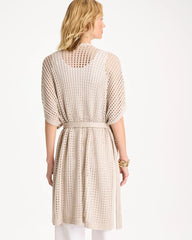 Neutral Crochet Knit Belted Ruana