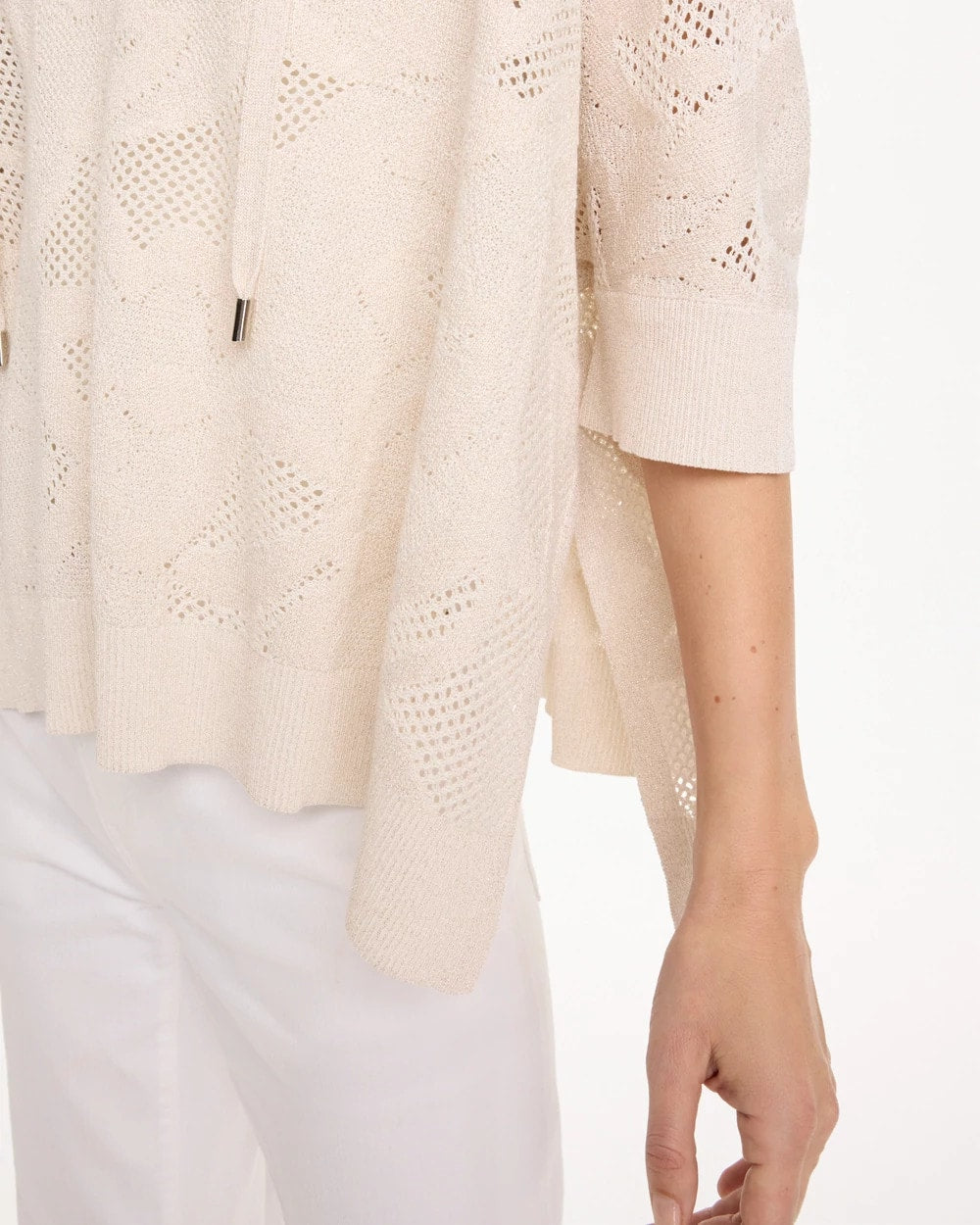 Ecru Crochet Lace Notch Neck Poncho