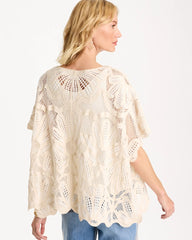 Ecru Woven Cotton-Blend Crochet Lace Poncho