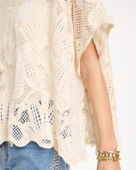 Ecru Woven Cotton-Blend Crochet Lace Poncho