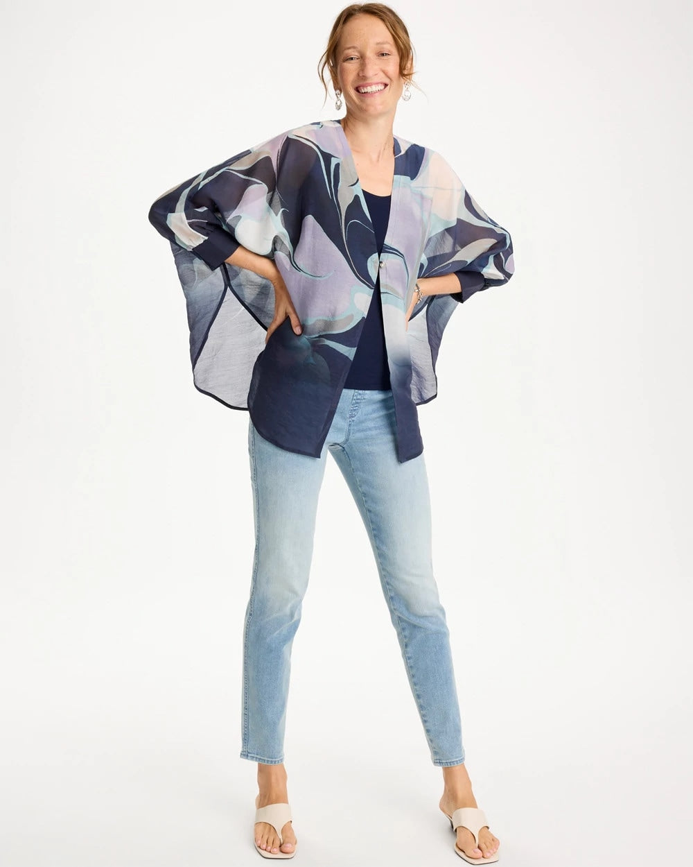 Passport Blue Woven Printed Cocoon Ruana