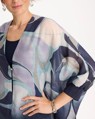 Passport Blue Woven Printed Cocoon Ruana