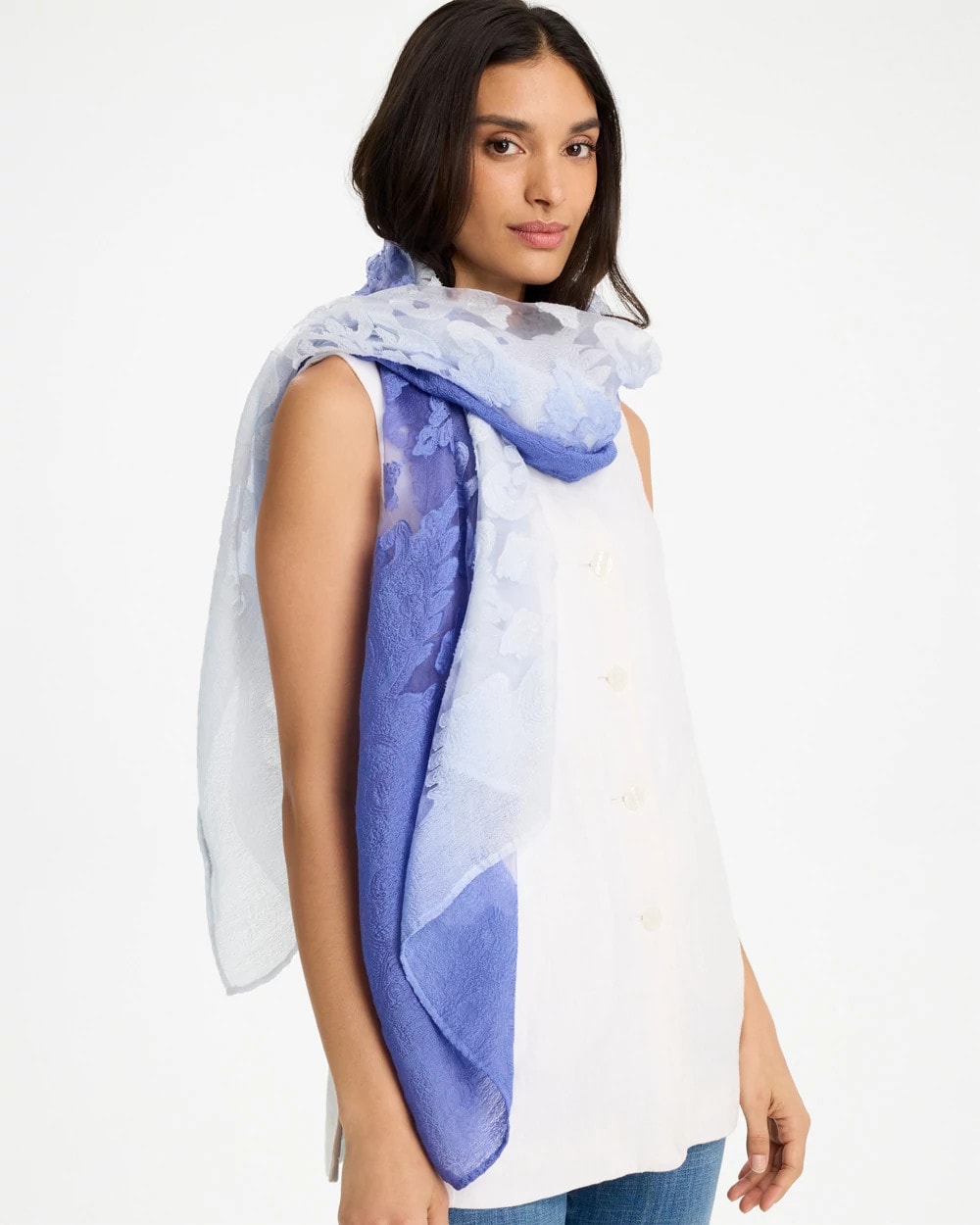 Blue Ombre Burnout Oblong Scarf