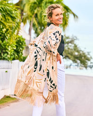Neutral Woven Long Fringed Kimono