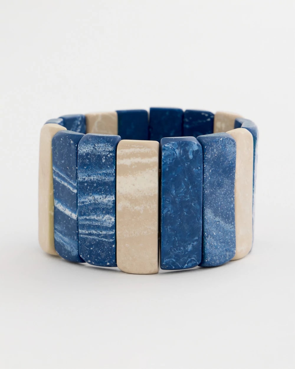 Blue Multi Blue-Neutral Wood Stretch Bracelet
