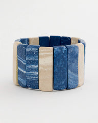 Blue Multi Blue-Neutral Wood Stretch Bracelet
