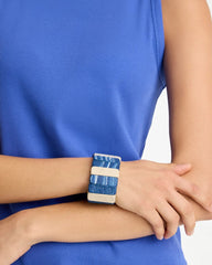 Blue Multi Blue-Neutral Wood Stretch Bracelet