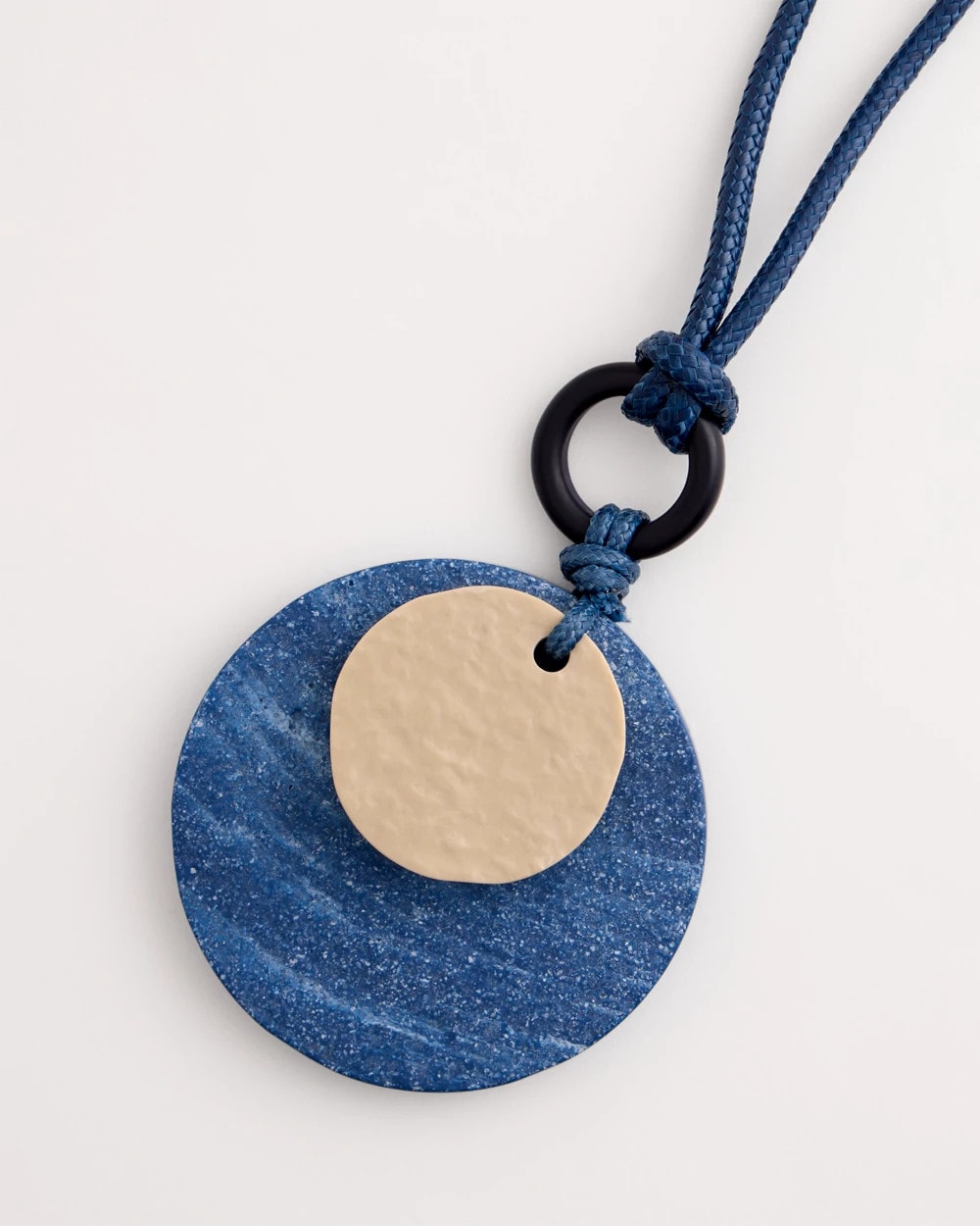 Blue Multi Adjustable Blue-Neutral Wood Pendant Necklace