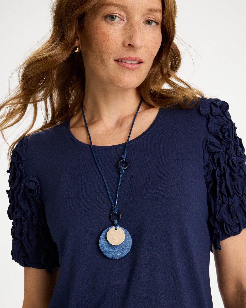 Blue Multi Adjustable Blue-Neutral Wood Pendant Necklace