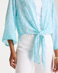 Bondi Blue Georgette Tie-Front Chevron Kimono