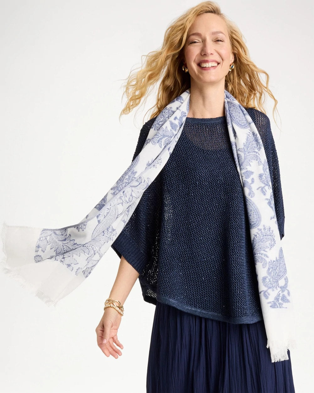 Neutral Paisley Jacquard Oblong Scarf
